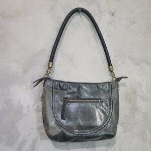 The Sak Indio Black Leather Hobo Bag Boho Braided Strap Patina Slouchy Vintage